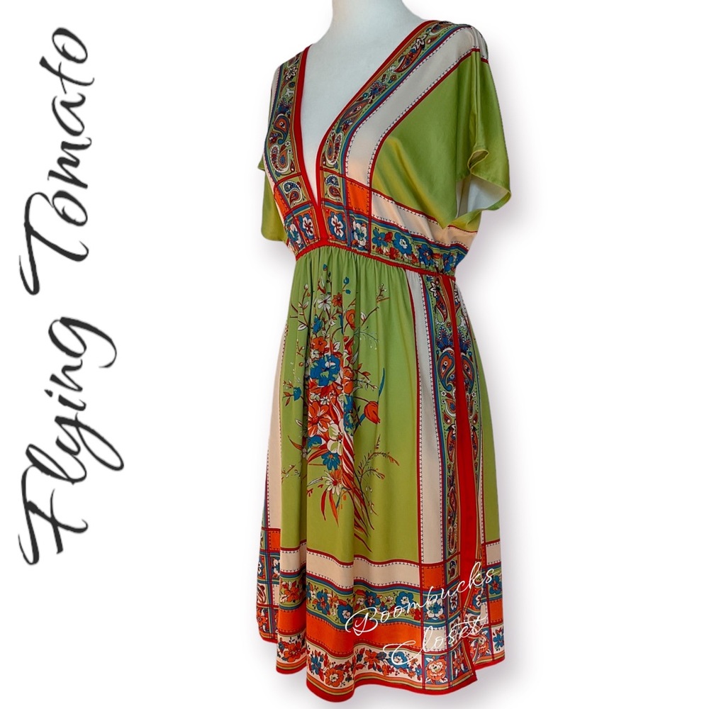Flying Tomato Floral Multicolor Green Orange Dress Small - Picture 5 of 16